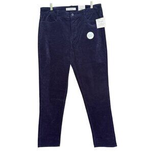 Croft & Barrow Womens Mid Rise Straight Corduroy Pants 14L Tummy Control Navy